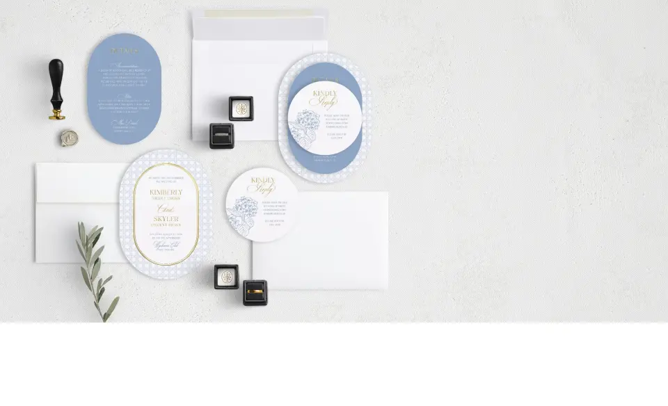 Stacked Wedding Invitations with coordinating items