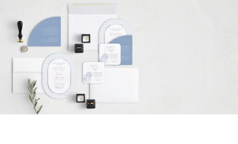 Stacked Wedding Invitations with coordinating items