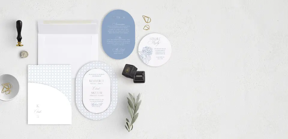 Stacked Wedding Invitations with pocket and coordinating items