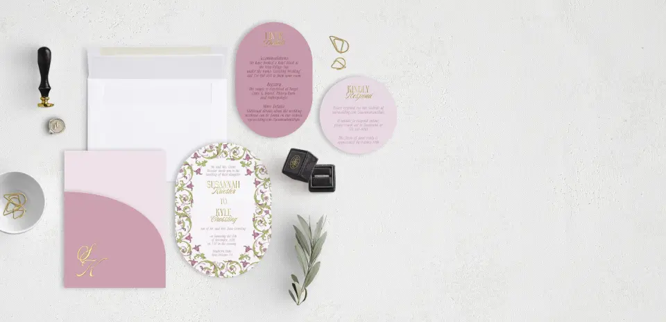 Stacked Wedding Invitations with pocket and coordinating items