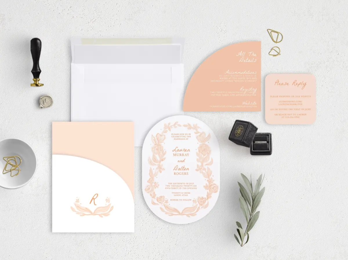 Stacked Wedding Invitations with pocket and coordinating items