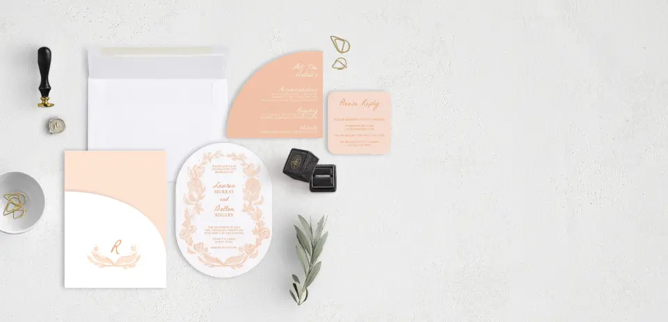 Stacked Wedding Invitations with pocket and coordinating items