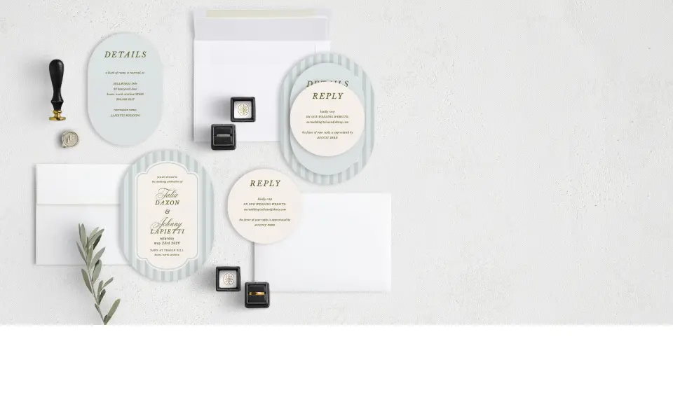 Stacked Wedding Invitations with coordinating items