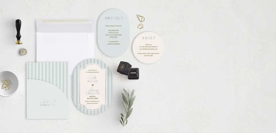 Stacked Wedding Invitations with pocket and coordinating items