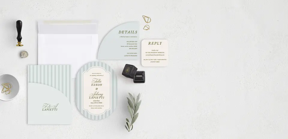 Stacked Wedding Invitations with pocket and coordinating items