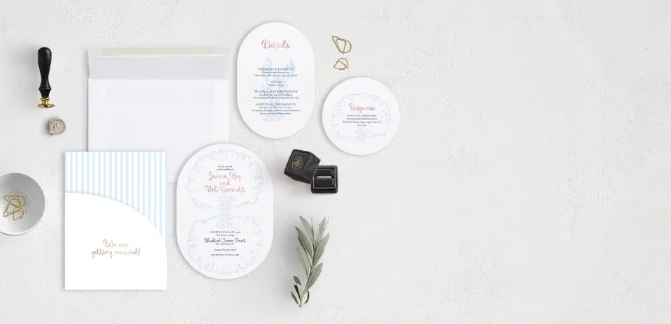 Stacked Wedding Invitations with pocket and coordinating items