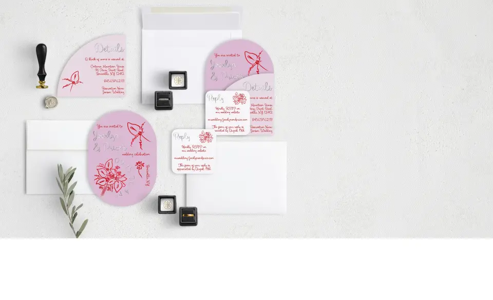 Stacked Wedding Invitations with coordinating items