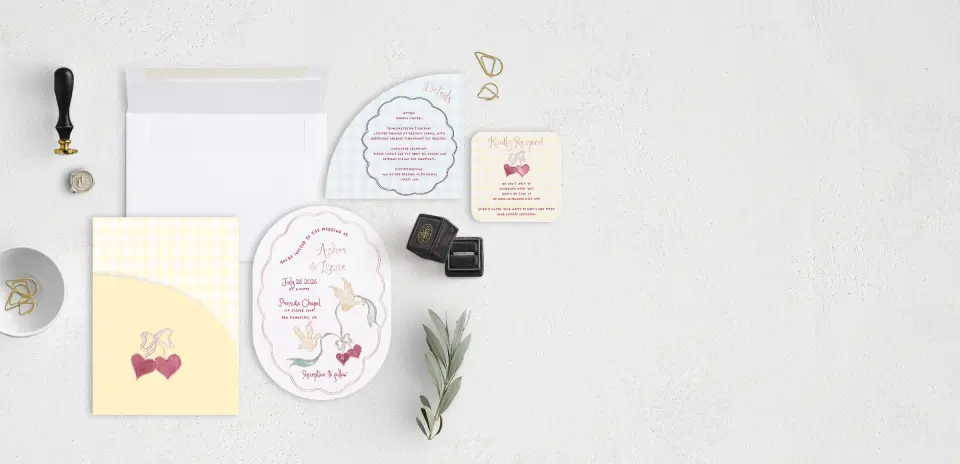 Stacked Wedding Invitations with pocket and coordinating items