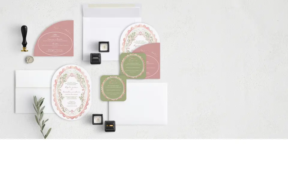 Stacked Wedding Invitations with coordinating items