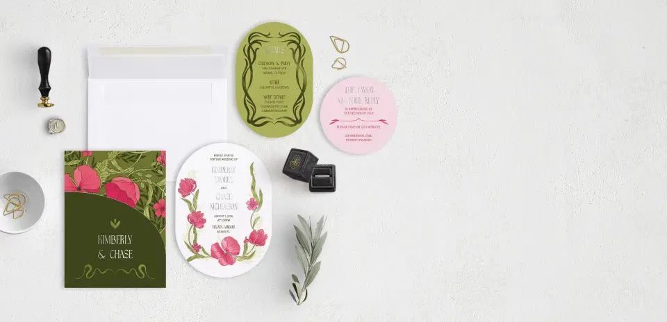 Stacked Wedding Invitations with pocket and coordinating items