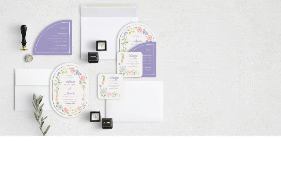 Stacked Wedding Invitations with coordinating items