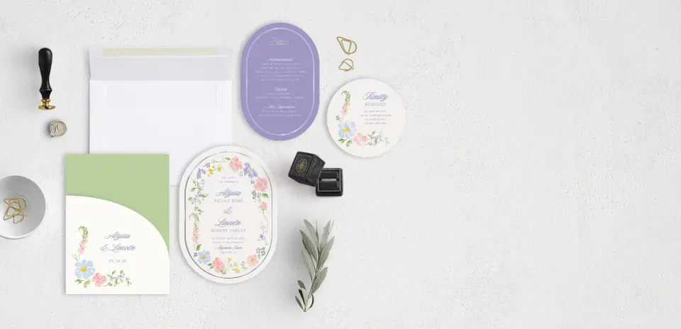 Stacked Wedding Invitations with pocket and coordinating items