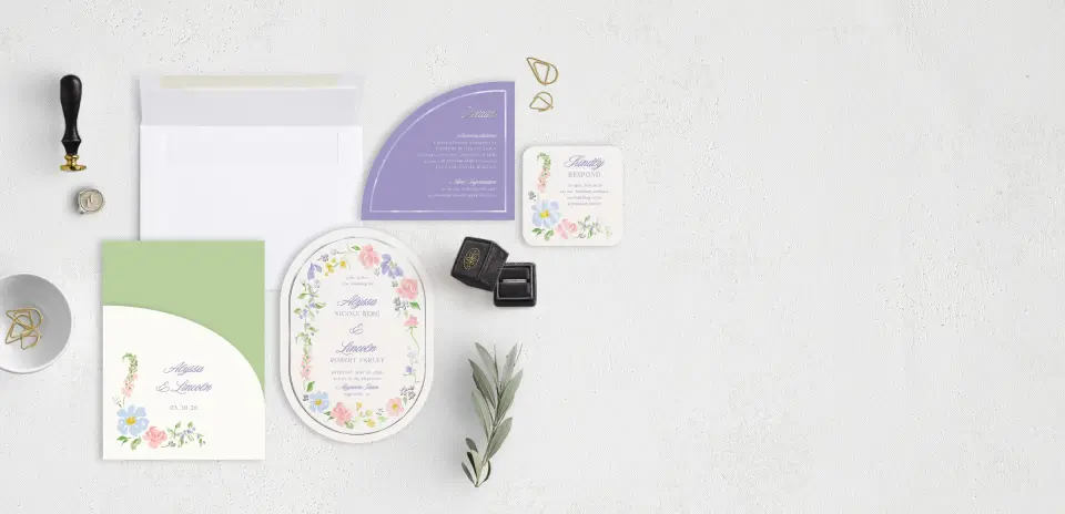 Stacked Wedding Invitations with pocket and coordinating items