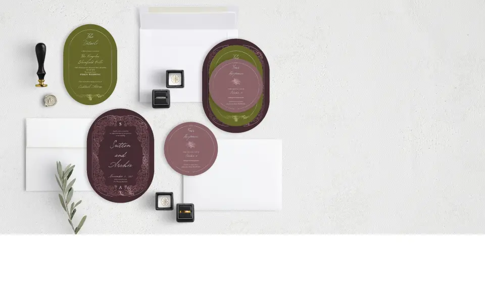 Stacked Wedding Invitations with coordinating items