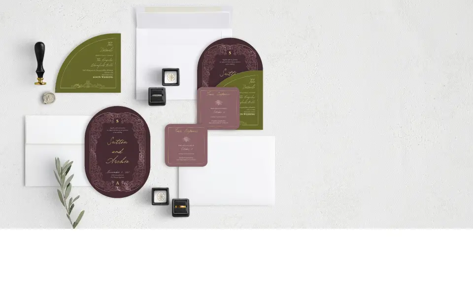 Stacked Wedding Invitations with coordinating items