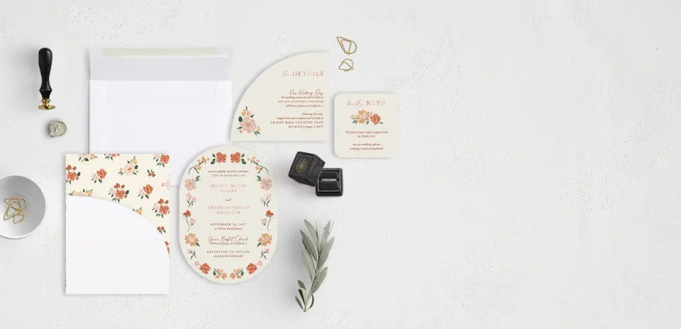 Stacked Wedding Invitations with pocket and coordinating items