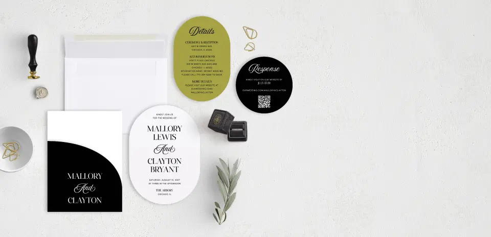Stacked Wedding Invitations with pocket and coordinating items