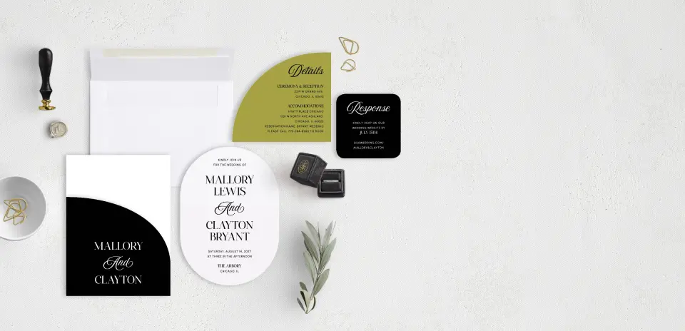 Stacked Wedding Invitations with pocket and coordinating items