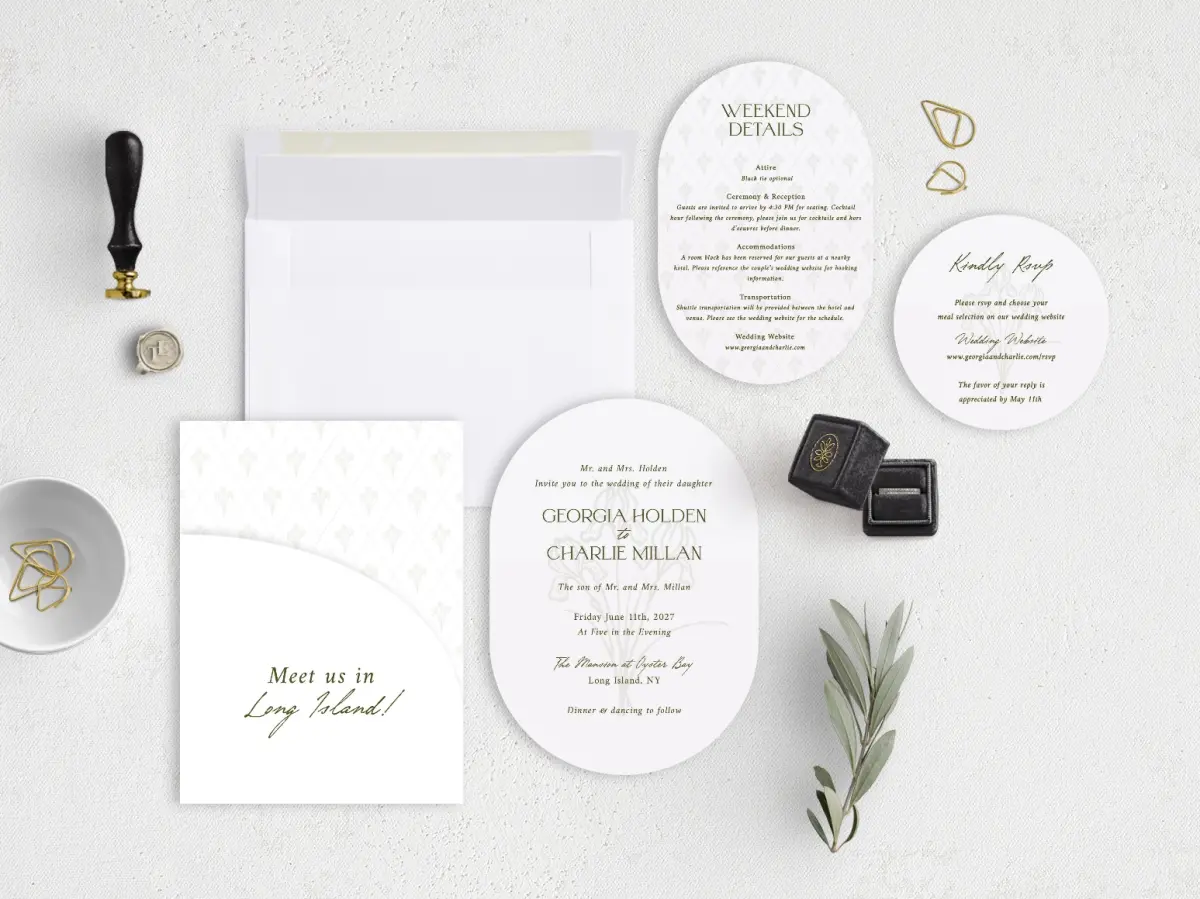 Stacked Wedding Invitations with pocket and coordinating items