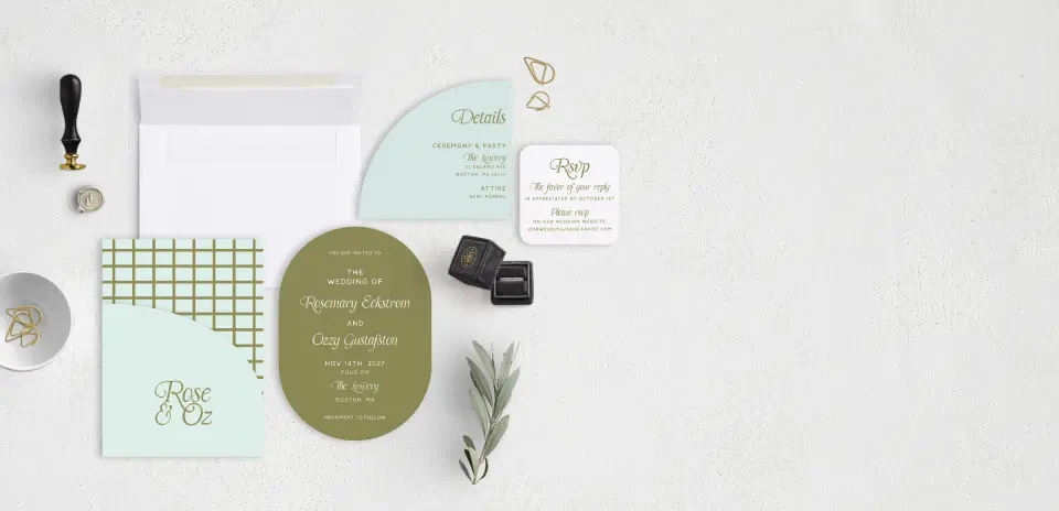 Stacked Wedding Invitations with pocket and coordinating items