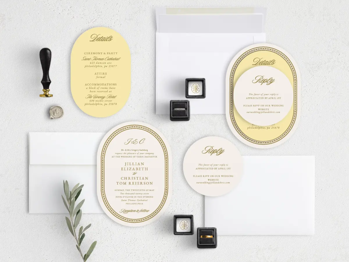 Stacked Wedding Invitations with coordinating items
