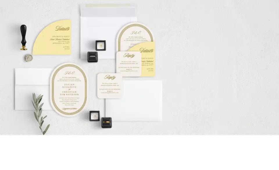 Stacked Wedding Invitations with coordinating items