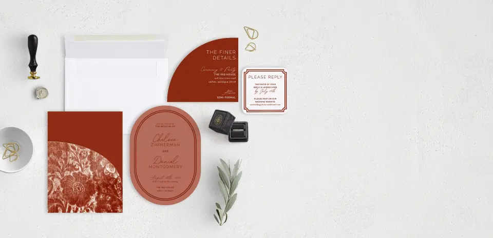 Stacked Wedding Invitations with pocket and coordinating items