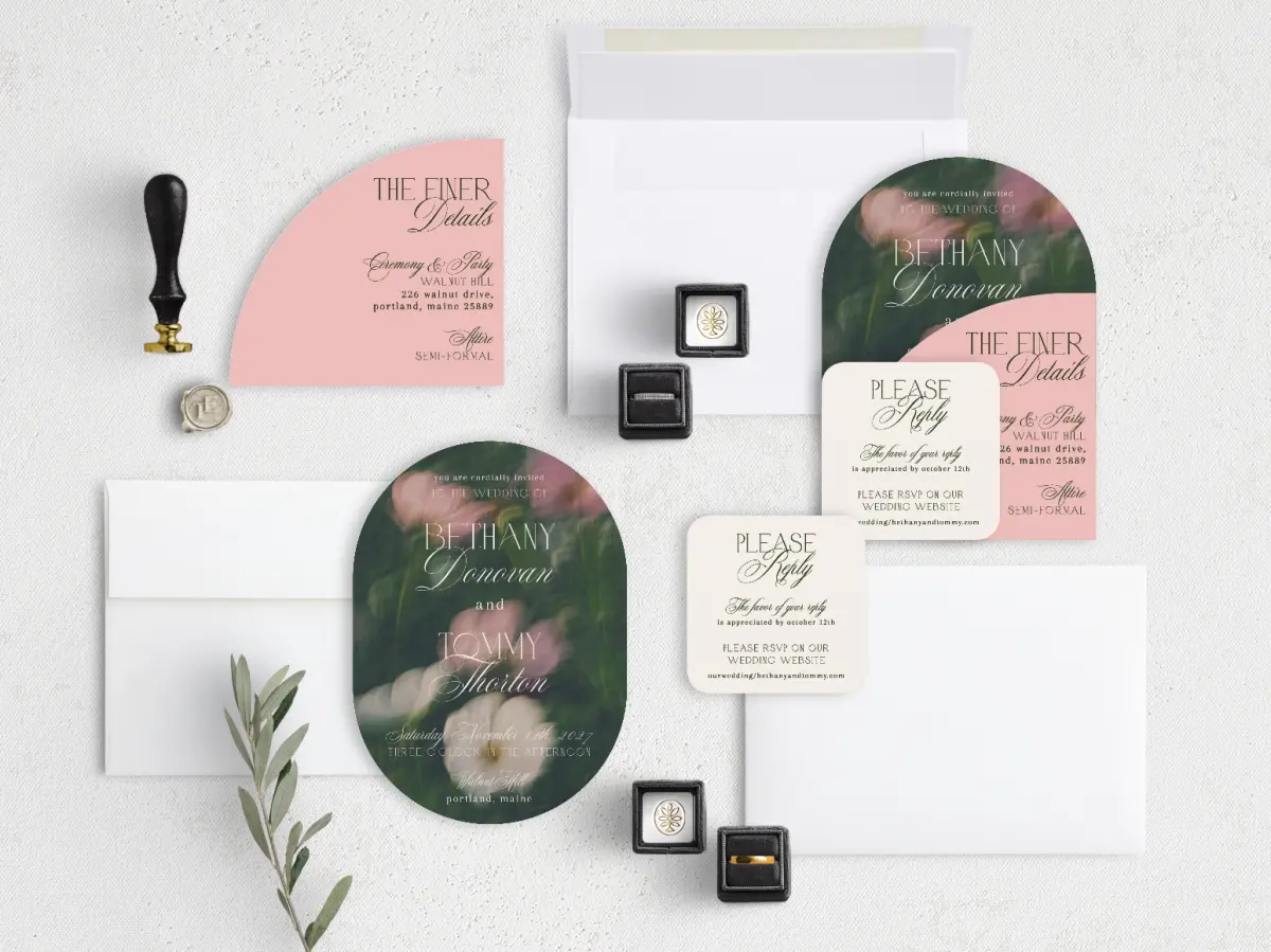Stacked Wedding Invitations with coordinating items