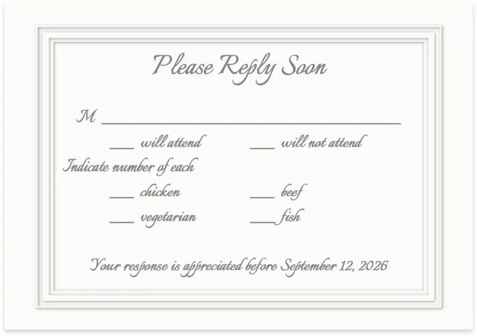 This is a 5" x 3½" Wedding Invitation RSVP Postcard called Classic Violet printed in full color on Premium Smooth paper