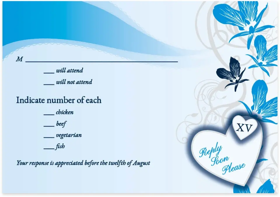 This is a 5" x 3½" Wedding Invitation RSVP Postcard called Enchanted printed in full color on Premium Smooth paper
