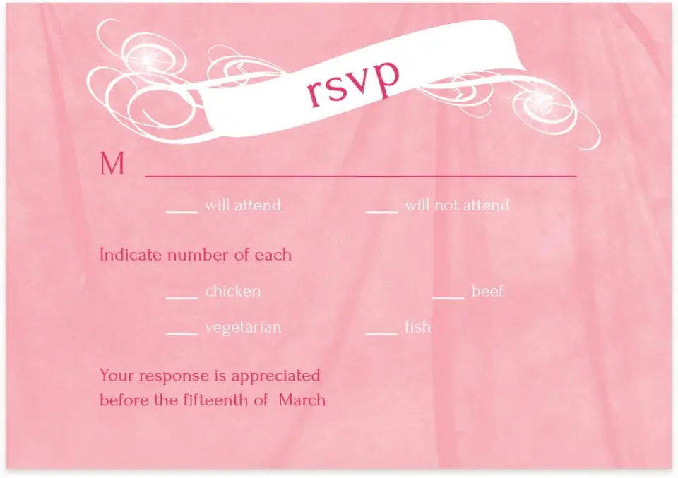 This is a 5" x 3½" Wedding Invitation RSVP Postcard called Fairy Tale printed in full color on Premium Smooth paper