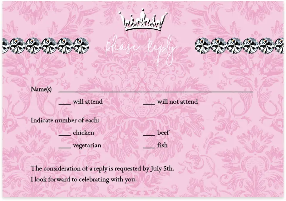 This is a 5" x 3½" Wedding Invitation RSVP Postcard called Sparkle printed in full color on Premium Smooth paper