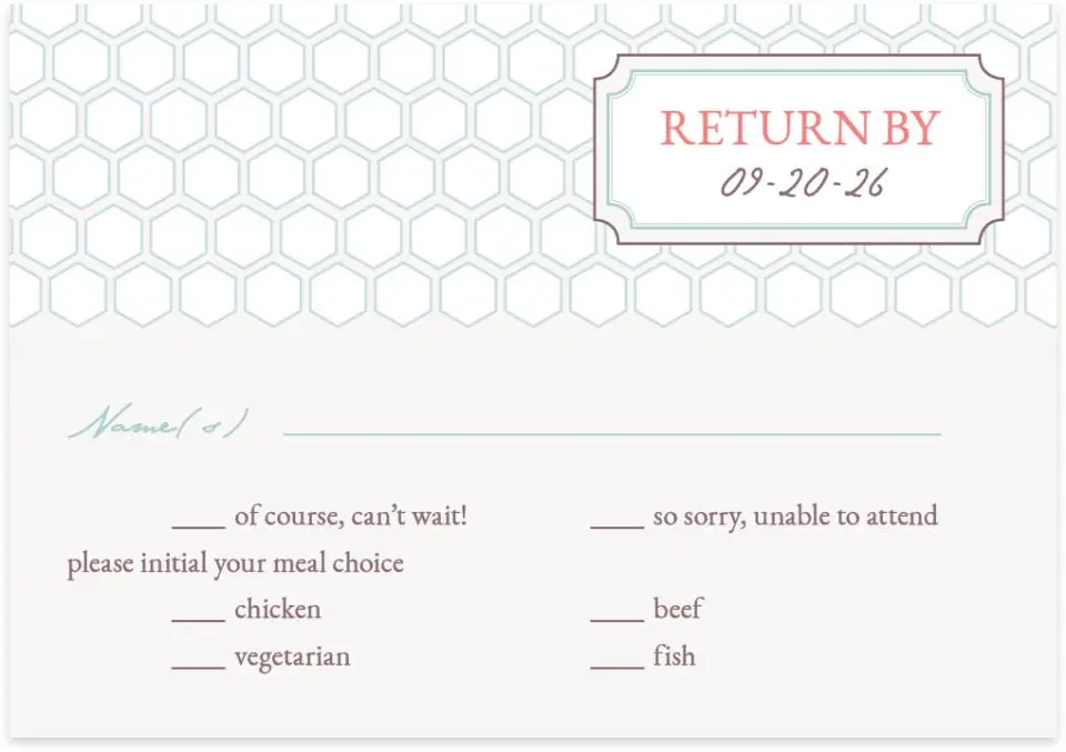 This is a 5" x 3½" Wedding Invitation RSVP Postcard called Honey Blossoms printed in full color on Premium Smooth paper