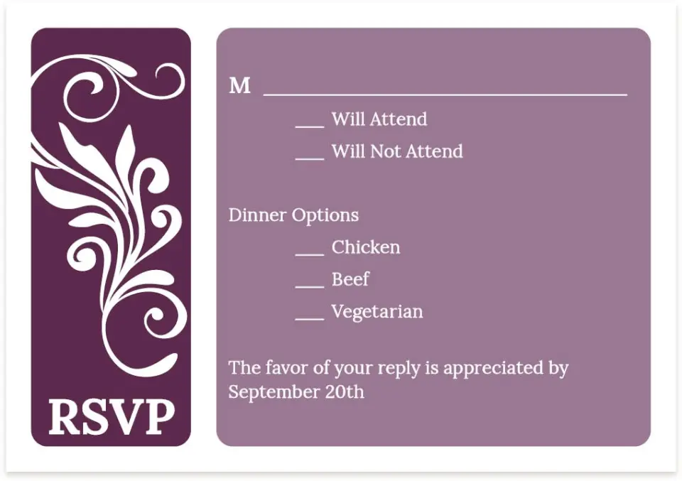 This is a 5" x 3½" Wedding Invitation RSVP Postcard called Alluring Affection printed in full color on Premium Smooth paper