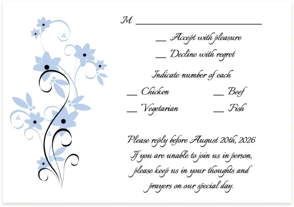 This is a 5" x 3½" Wedding Invitation RSVP Postcard called Floral Flourish printed in full color on Premium Smooth paper