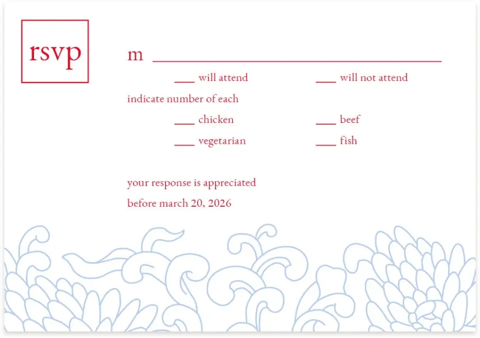 This is a 5" x 3½" Wedding Invitation RSVP Postcard called Pristine Beauty printed in full color on Premium Smooth paper