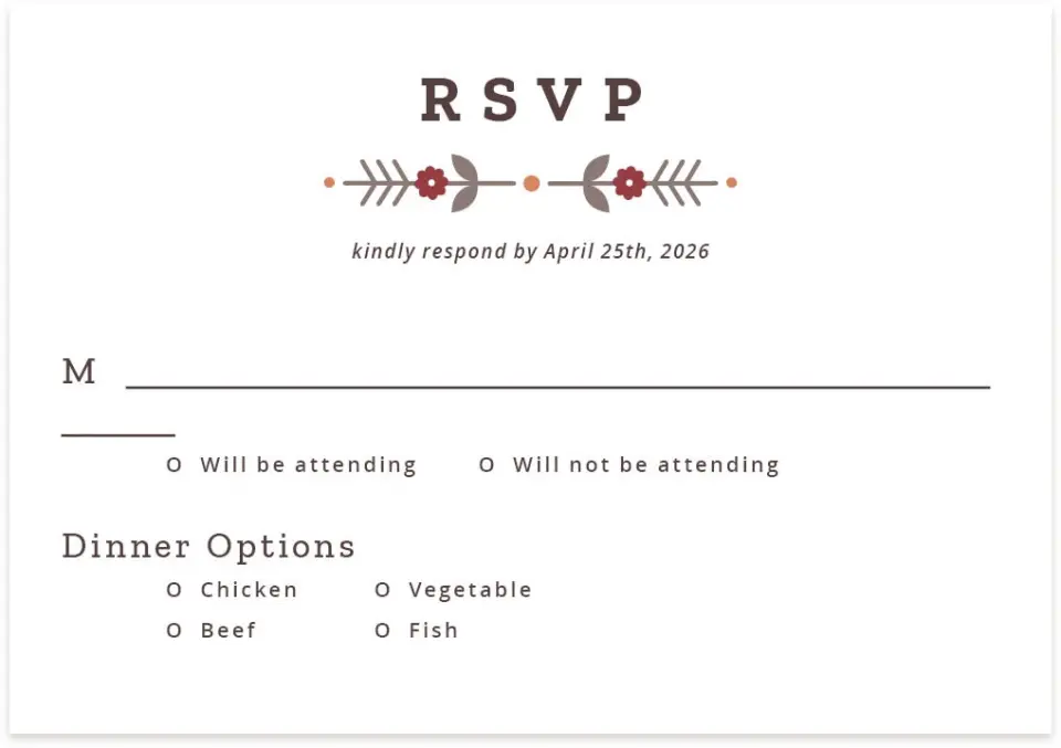This is a 5" x 3½" Wedding Invitation RSVP Postcard called Fall Treasures printed in full color on Premium Smooth paper