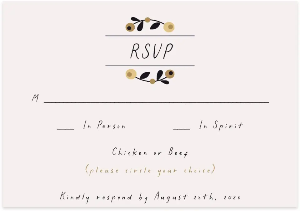 This is a 5" x 3½" Wedding Invitation RSVP Postcard called An Autumn Affair printed in full color on Premium Smooth paper