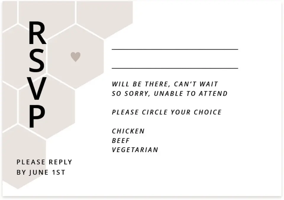 This is a 5" x 3½" Wedding Invitation RSVP Postcard called Honeycomb Sweetness printed in full color on Premium Smooth paper