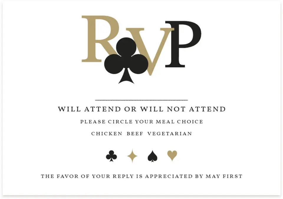 This is a 5" x 3½" Wedding Invitation RSVP Postcard called Vegas Luxe printed in full color on Premium Smooth paper