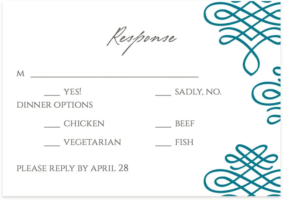 This is a 5" x 3½" Wedding Invitation RSVP Postcard called Simple Luxury printed in full color on Premium Smooth paper