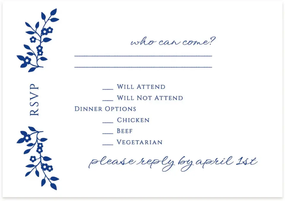 This is a 5" x 3½" Wedding Invitation RSVP Postcard called Secret Garden printed in full color on Premium Smooth paper