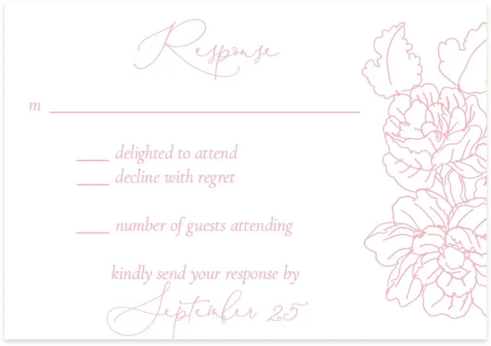 This is a 5" x 3½" Wedding Invitation RSVP Postcard called Blissfully Sweet printed in full color on Premium Smooth paper