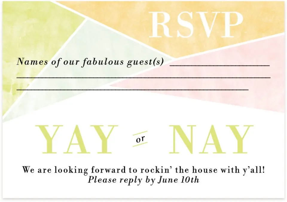 This is a 5" x 3½" Wedding Invitation RSVP Postcard called Be Happy! printed in full color on Premium Smooth paper