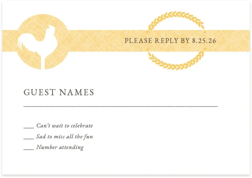 This is a 5" x 3½" Wedding Invitation RSVP Postcard called Nashville Barn printed in full color on Premium Smooth paper