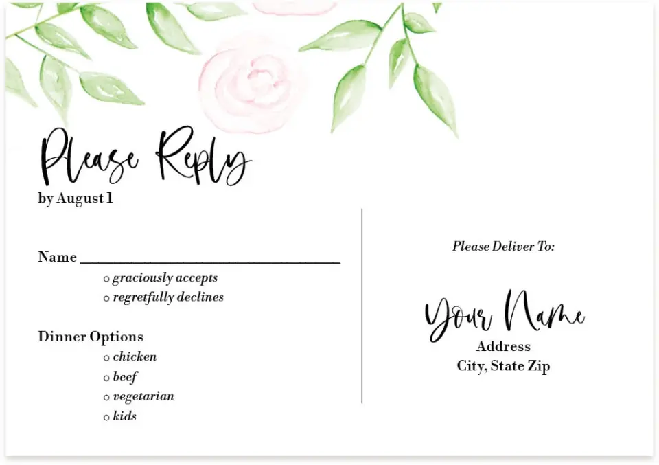 This is a 5" x 3½" Wedding Invitation RSVP Postcard called Painterly Bouquet printed in full color on Premium Smooth paper