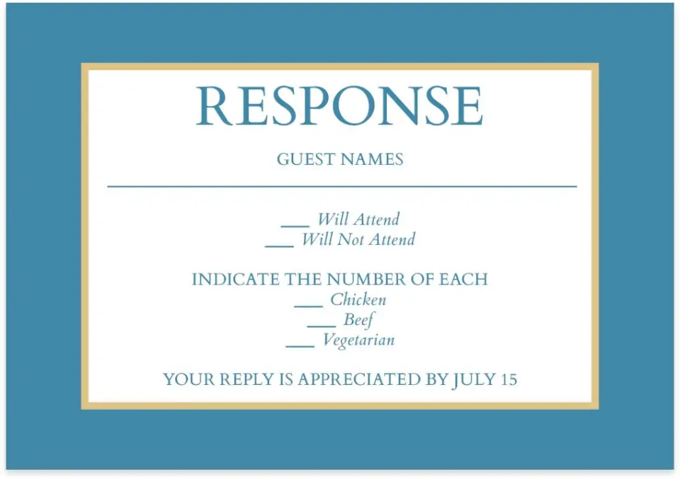 This is a 5" x 3½" Wedding Invitation RSVP Postcard called Opulence printed in full color on Premium Smooth paper