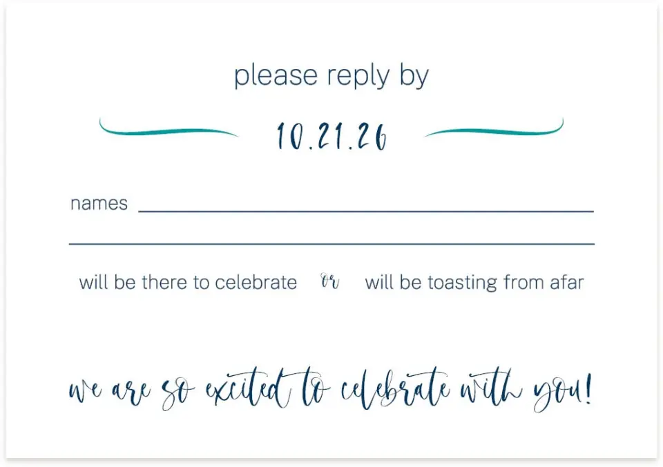 This is a 5" x 3½" Wedding Invitation RSVP Postcard called Beyond the Shore printed in full color on Premium Smooth paper