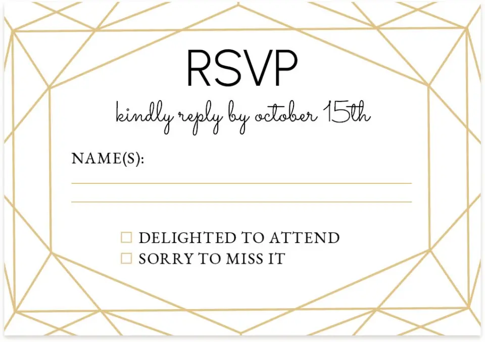This is a 5" x 3½" Wedding Invitation RSVP Postcard called Luxe Gem printed in full color on Premium Smooth paper