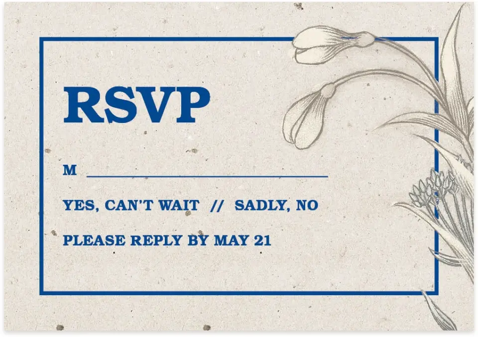 This is a 5" x 3½" Wedding Invitation RSVP Postcard called Romantic Meadow printed in full color on Premium Smooth paper